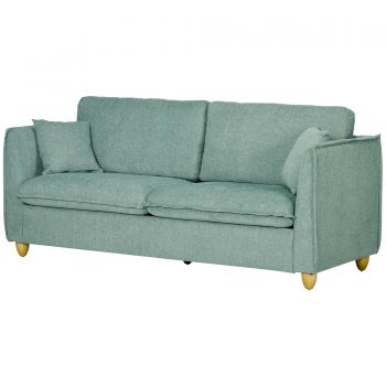 HOMCOM Canapea 3 Locuri din Tesatura, Canapea Capionata Stil Vintage cu Perne si Picioare din Lemn, 144x77x81cm, Verde | Aosom Romania