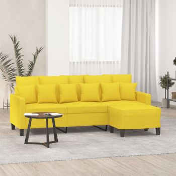 vidaXL Canapea cu 3 locuri și taburet, galben deschis, 180 cm, textil ieftina