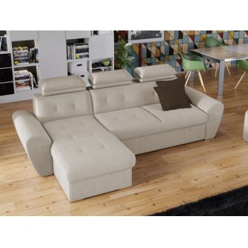 Coltar Extensibil Baris cu Lada de Depozitare, Sezlong pe Stanga, Tetiere Reglabile, l280xA180xH105 cm