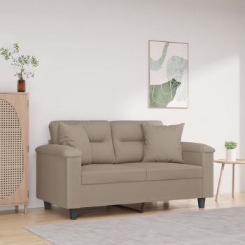 vidaXL Canapea cu 2 locuri, cu perne, gri taupe, 120 cm, microfibră ieftina