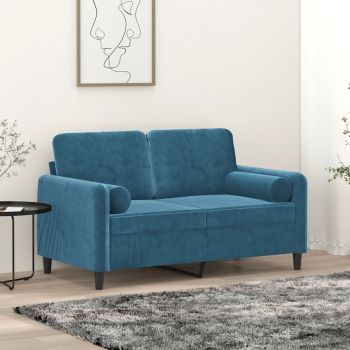 vidaXL Canapea cu 2 locuri cu pernuțe, albastru, 120 cm, catifea