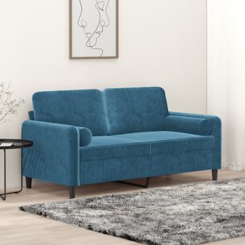 vidaXL Canapea cu 2 locuri cu pernuțe, albastru, 140 cm, catifea