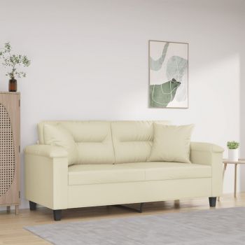 vidaXL Canapea cu 2 locuri cu pernuțe, crem, 140 cm, piele ecologică