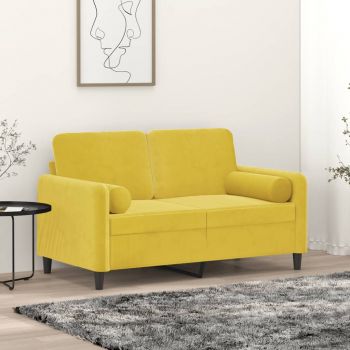 vidaXL Canapea cu 2 locuri cu pernuțe, galben, 120 cm, catifea