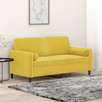 vidaXL Canapea cu 2 locuri cu pernuțe, galben, 140 cm, catifea