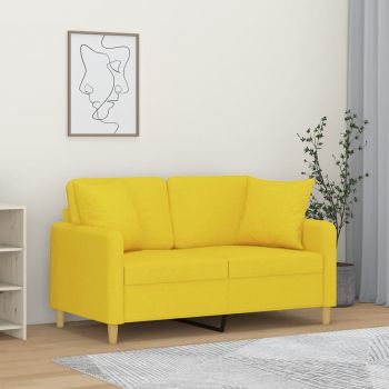 vidaXL Canapea cu 2 locuri cu pernuțe, galben deschis, 120 cm, textil