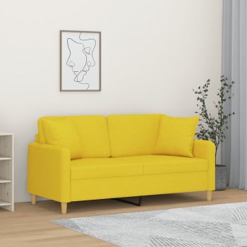 vidaXL Canapea cu 2 locuri cu pernuțe, galben deschis, 140 cm, textil ieftina
