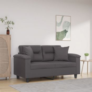 vidaXL Canapea cu 2 locuri cu pernuțe, gri, 120 cm, piele ecologică