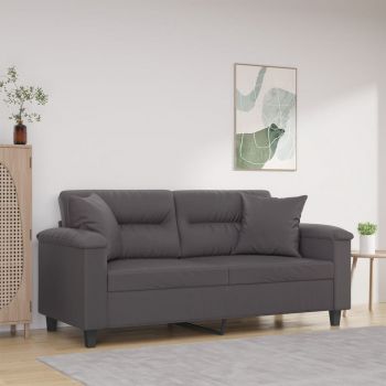 vidaXL Canapea cu 2 locuri cu pernuțe, gri, 140 cm, piele ecologică