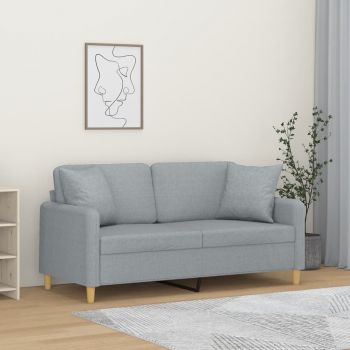 vidaXL Canapea cu 2 locuri cu pernuțe, gri deschis, 140 cm, textil