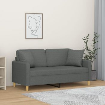 vidaXL Canapea cu 2 locuri cu pernuțe, gri închis, 140 cm, textil