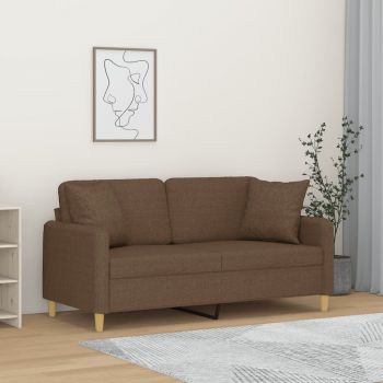 vidaXL Canapea cu 2 locuri cu pernuțe, maro, 140 cm, textil