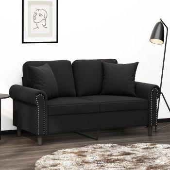 vidaXL Canapea cu 2 locuri cu pernuțe, negru, 120 cm, catifea