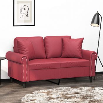 vidaXL Canapea cu 2 locuri cu pernuțe, roșu vin 120 cm piele ecologică