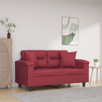 vidaXL Canapea cu 2 locuri cu pernuțe, roșu vin 120 cm piele ecologică