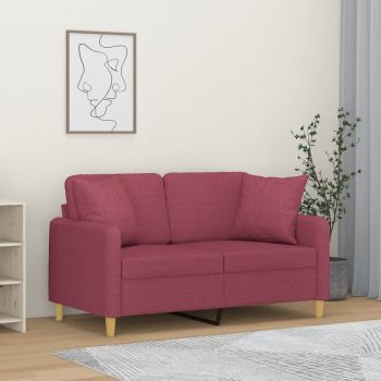 vidaXL Canapea cu 2 locuri cu pernuțe, roșu vin, 120 cm, textil