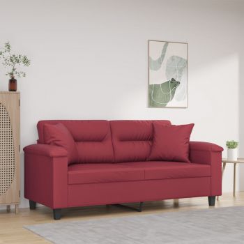 vidaXL Canapea cu 2 locuri cu pernuțe, roșu vin 140 cm piele ecologică la reducere