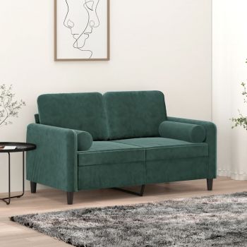 vidaXL Canapea cu 2 locuri cu pernuțe, verde închis, 120 cm, catifea