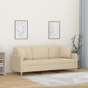 vidaXL Canapea cu 3 locuri cu pernuțe, crem, 180 cm, textil