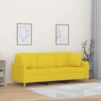 vidaXL Canapea cu 3 locuri cu pernuțe, galben deschis, 180 cm, textil