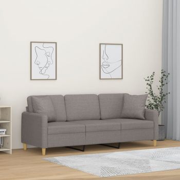 vidaXL Canapea cu 3 locuri cu pernuțe, gri taupe, 180 cm, textil