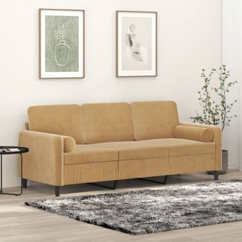 vidaXL Canapea cu 3 locuri cu pernuțe, maro, 180 cm, catifea