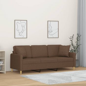 vidaXL Canapea cu 3 locuri cu pernuțe, maro, 180 cm, textil