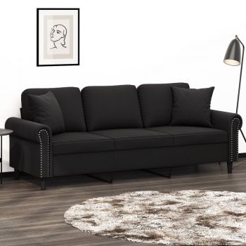 vidaXL Canapea cu 3 locuri cu pernuțe, negru, 180 cm, catifea ieftina