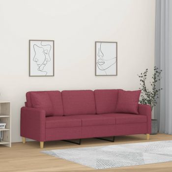 vidaXL Canapea cu 3 locuri cu pernuțe, roșu vin, 180 cm, textil