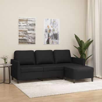 vidaXL Canapea cu 3 locuri și taburet, negru, 180 cm, piele ecologică ieftina