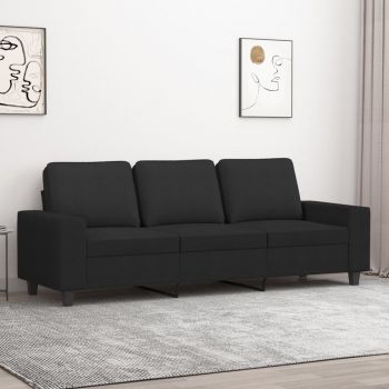 vidaXL Canapea cu 3 locuri, negru, 180 cm, material textil