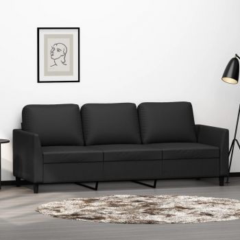 vidaXL Canapea cu 3 locuri, negru, 180 cm, piele ecologică ieftina