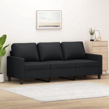 vidaXL Canapea cu 3 locuri, negru, 180 cm, piele ecologică ieftina