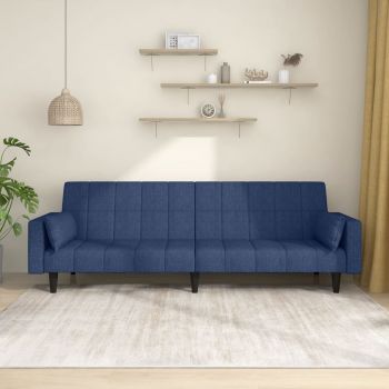 vidaXL Canapea extensibilă cu 2 locuri, 2 perne, albastru, textil ieftina