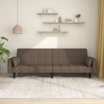 vidaXL Canapea extensibilă cu 2 locuri, 2 perne, gri taupe, textil ieftina