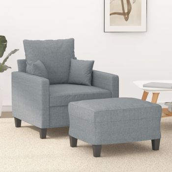 vidaXL Fotoliu canapea cu taburet, gri deschis, 60 cm, textil