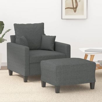 vidaXL Fotoliu canapea cu taburet, gri închis, 60 cm, textil