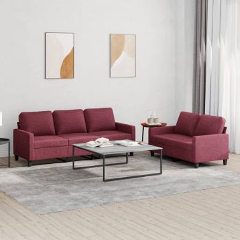 vidaXL Set canapea cu perne, 2 piese, roșu vin, material textil