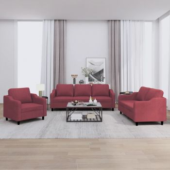vidaXL Set canapea cu perne, 3 piese, roșu vin, material textil ieftina