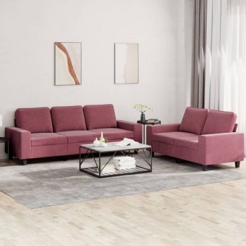 vidaXL Set de canapea, 2 piese, roșu vin, material textil ieftina