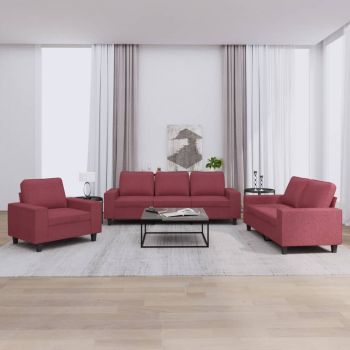 vidaXL Set de canapea, 3 piese, roșu vin, material textil ieftina