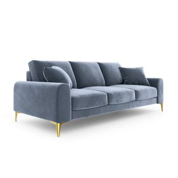 Canapea, Madara, Mazzini Sofas, 4 locuri, gold legs, 237x102x90 cm, catifea, albastru deschis