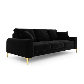 Canapea, Madara, Mazzini Sofas, 4 locuri, gold legs, 237x102x90 cm, catifea, negru