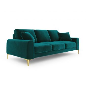 Canapea, Madara, Mazzini Sofas, 4 locuri, gold legs, 237x102x90 cm, catifea, turcoaz la reducere