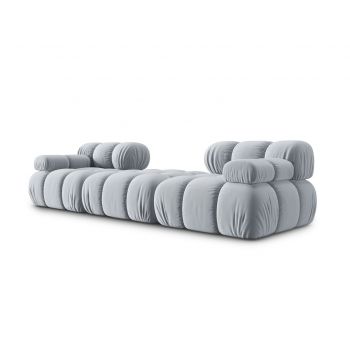 Canapea modulara 3 locuri, Bellis, Micadoni Home, BL, 188x188x70 cm, catifea, albastru deschis