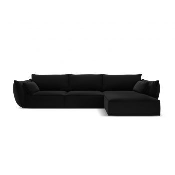 Coltar dreapta 4 locuri, Kaelle, Micadoni Home, BL, 308x171x85 cm, catifea, negru la reducere