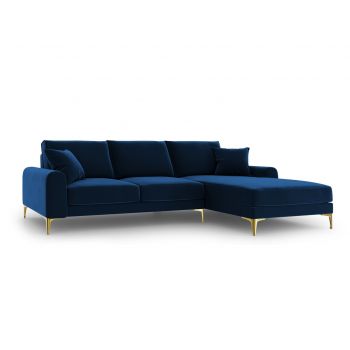 Coltar dreapta, Madara, Mazzini Sofas, 5 locuri, gold legs, 254x182x90 cm, catifea, albastru regal la reducere