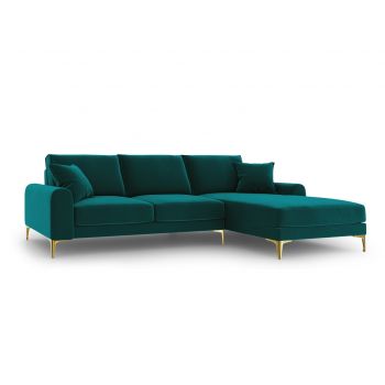 Coltar dreapta, Madara, Mazzini Sofas, 5 locuri, gold legs, 254x182x90 cm, catifea, turcoaz la reducere