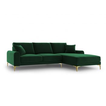 Coltar dreapta, Madara, Mazzini Sofas, 5 locuri, gold legs, 254x182x90 cm, catifea, verde bottle la reducere