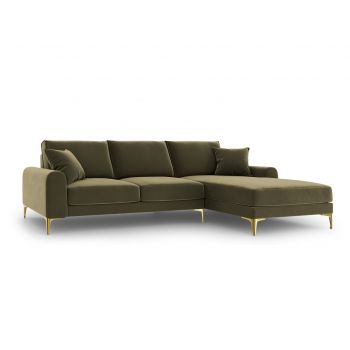 Coltar dreapta, Madara, Mazzini Sofas, 5 locuri, gold legs, 254x182x90 cm, catifea, verde la reducere